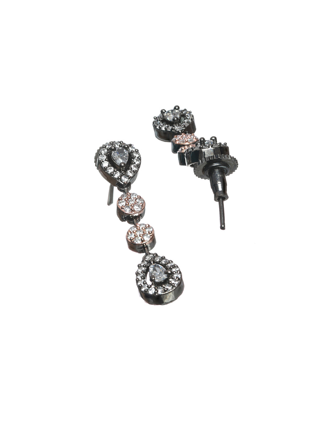 Priyaasi Black Rose Gold Plated AD Studded Dual-Layered Jewellery Set