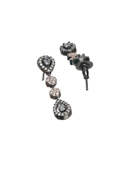 Priyaasi Black Rose Gold Plated AD Studded Dual-Layered Jewellery Set
