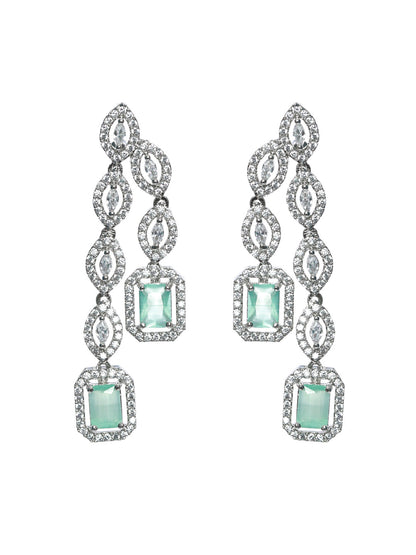 Priyaasi Mint Green Silver Plated AD Studded Dual-Layered Jewellery Set