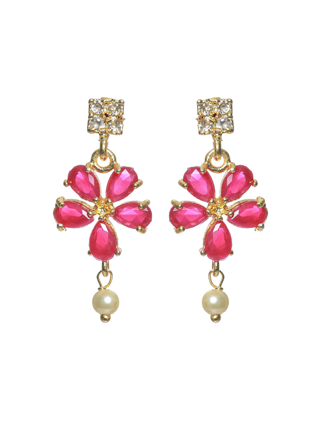 Priyaasi Red Floral Leaf Gold Plated Jewellery Set