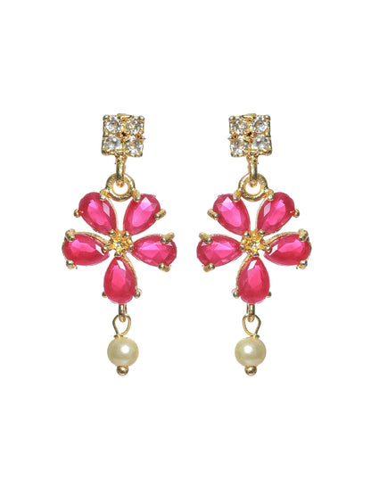 Priyaasi Red Floral Leaf Gold Plated Jewellery Set