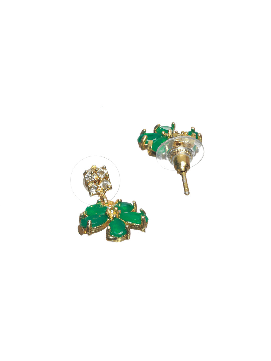 Priyaasi Green Leaf Gold Plated AD Studded Jewellery Set