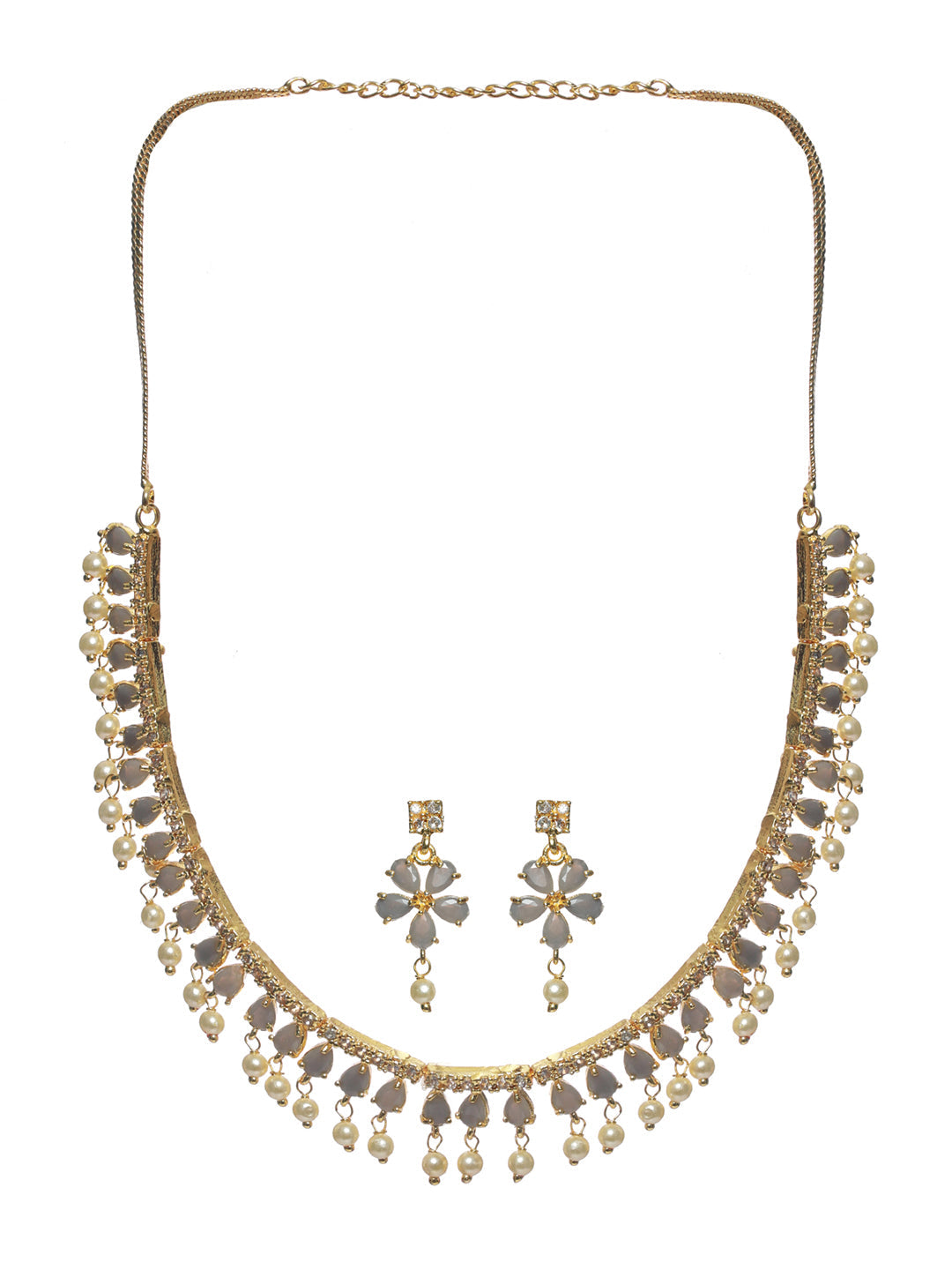 Priyaasi Grey Floral Leaf Gold Plated Jewellery Set