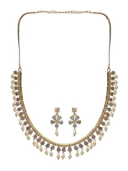 Priyaasi Grey Floral Leaf Gold Plated Jewellery Set