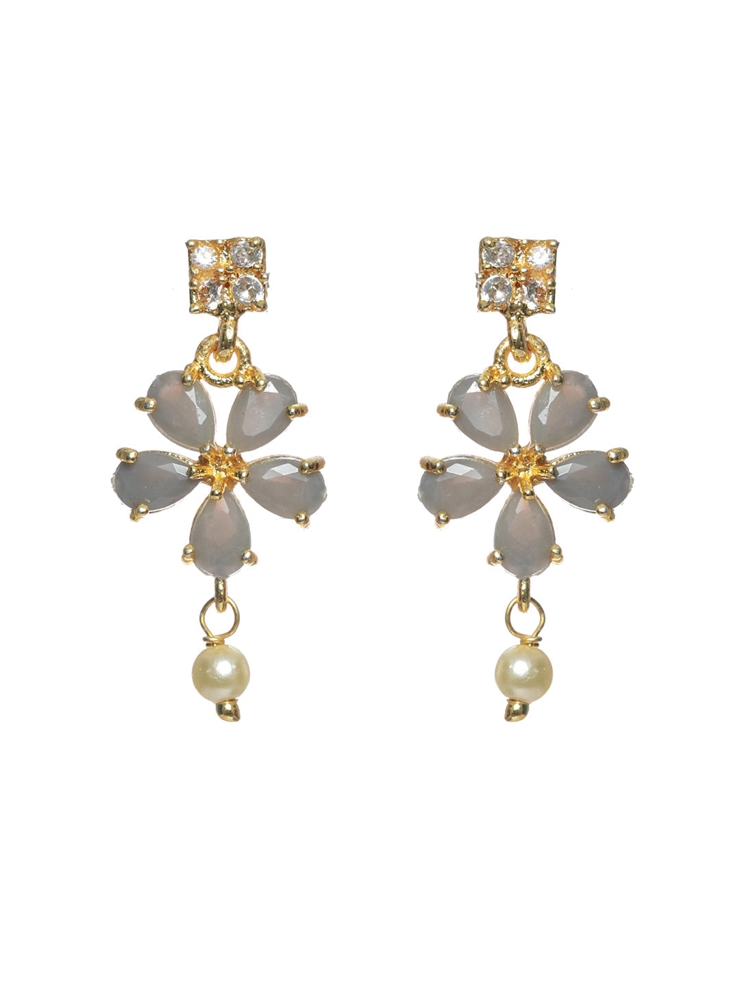 Priyaasi Grey Floral Leaf Gold Plated Jewellery Set