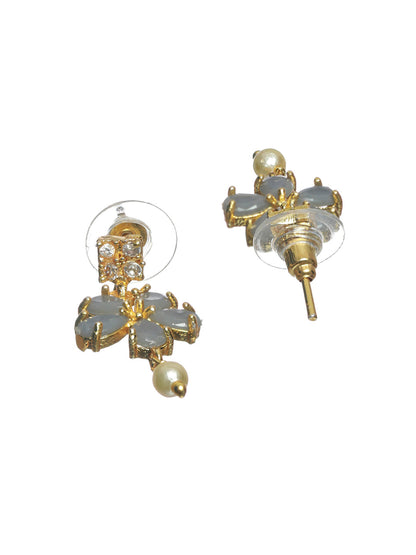 Priyaasi Grey Floral Leaf Gold Plated Jewellery Set