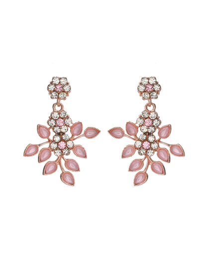Priyaasi Pink Studded Floral Rose Gold Plated Jewellery Set