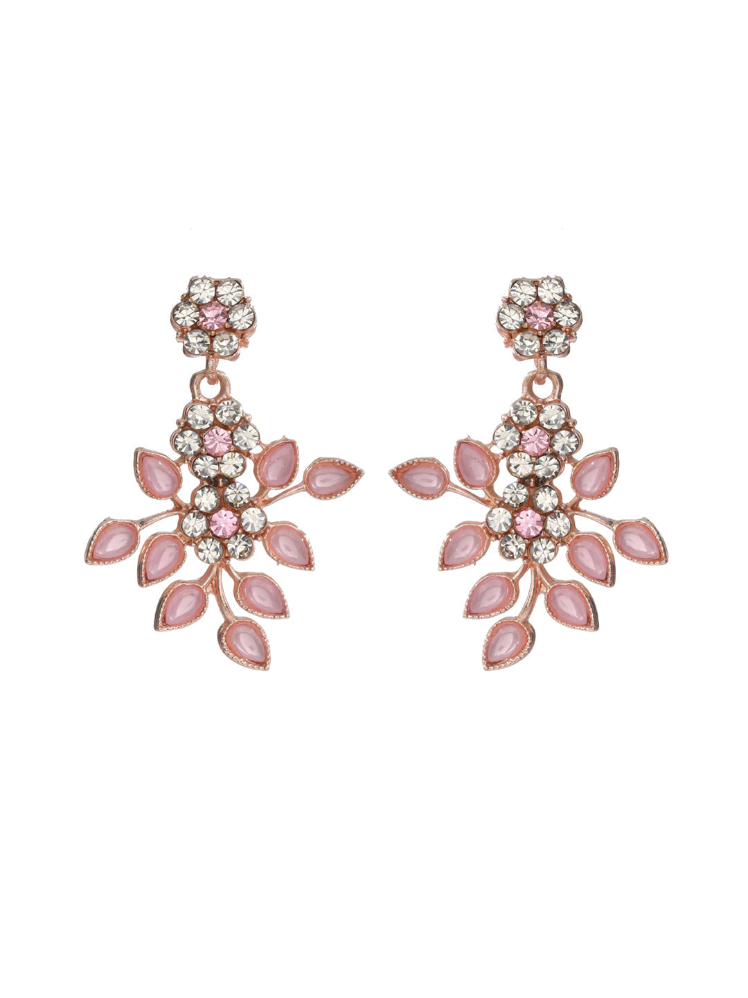 Priyaasi Pink Studded Floral Rose Gold Plated Jewellery Set