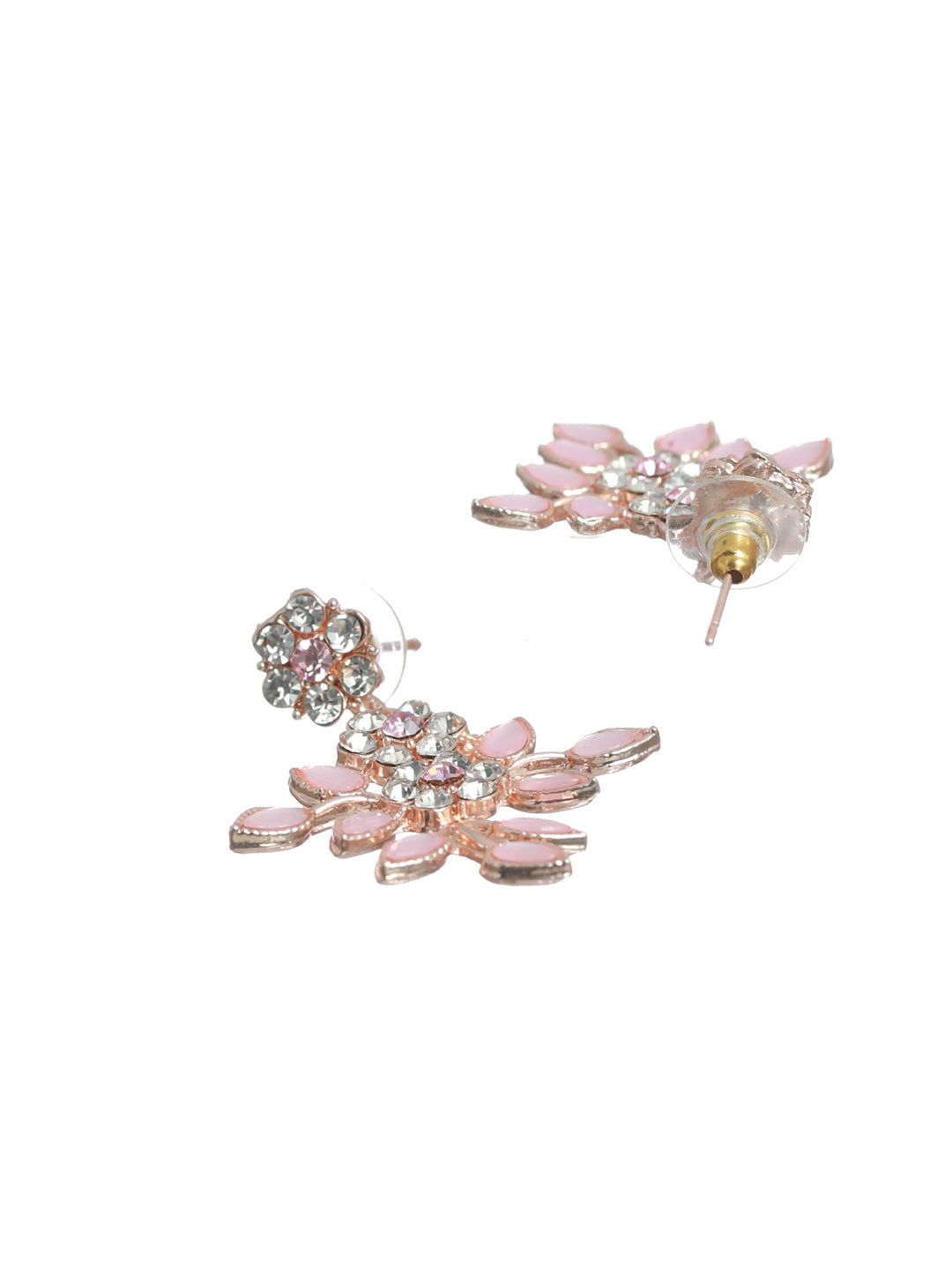 Priyaasi Pink Studded Floral Rose Gold Plated Jewellery Set