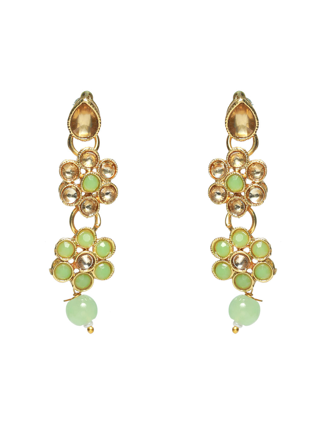 Priyaasi Green Floral Gold Plated Jewellery Set with Maangtikka