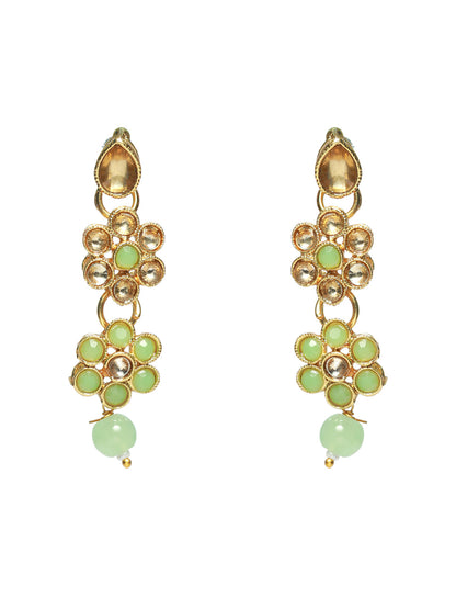 Priyaasi Green Floral Gold Plated Jewellery Set with Maangtikka