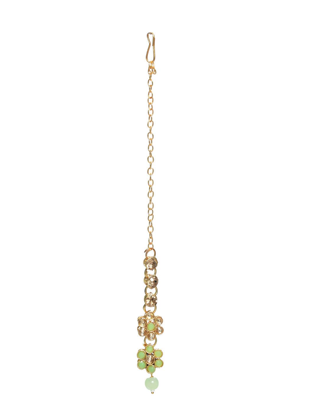 Priyaasi Green Floral Gold Plated Jewellery Set with Maangtikka
