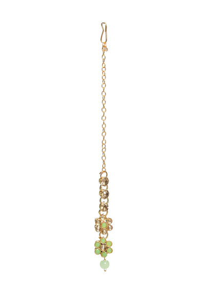 Priyaasi Green Floral Gold Plated Jewellery Set with Maangtikka