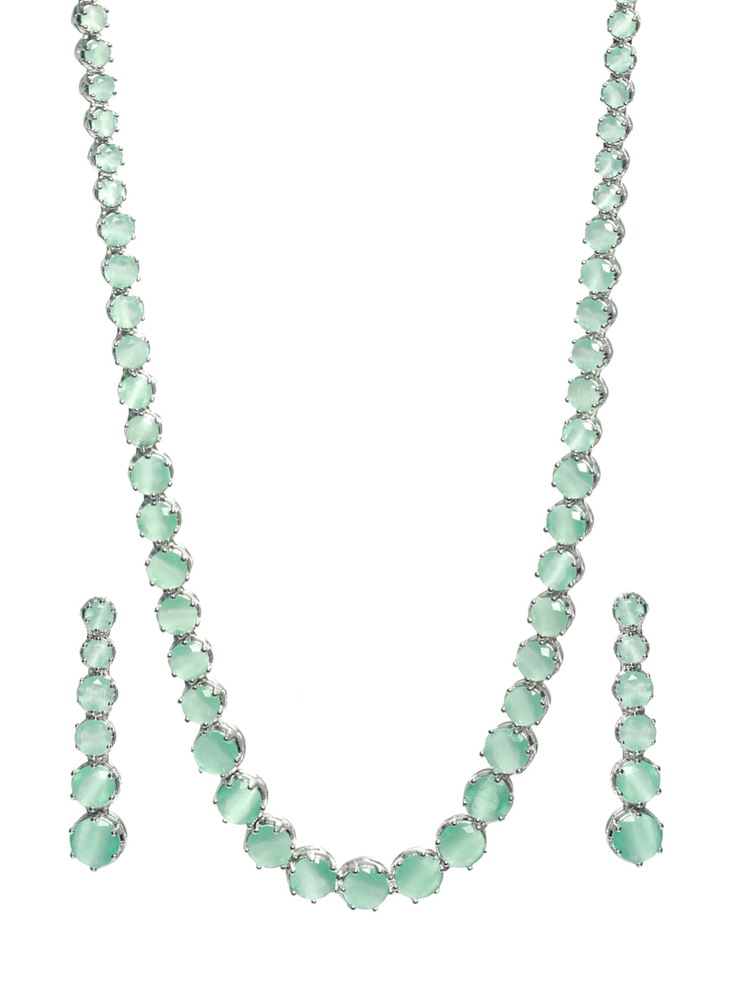 Priyaasi Mint Green Solitaire Silver Plated Jewellery Set