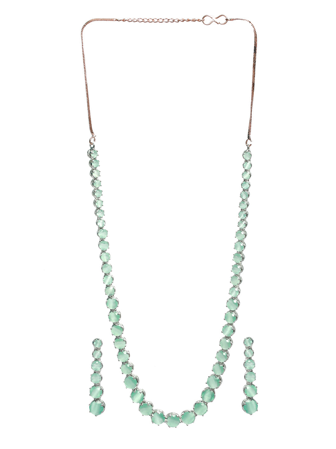 Priyaasi Mint Green Solitaire Silver Plated Jewellery Set