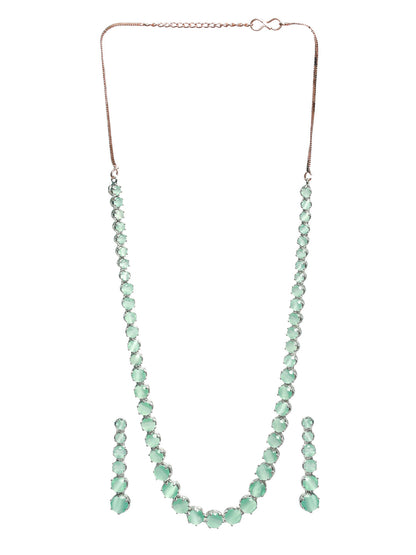Priyaasi Mint Green Solitaire Silver Plated Jewellery Set
