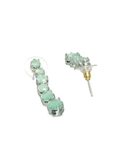 Priyaasi Mint Green Solitaire Silver Plated Jewellery Set