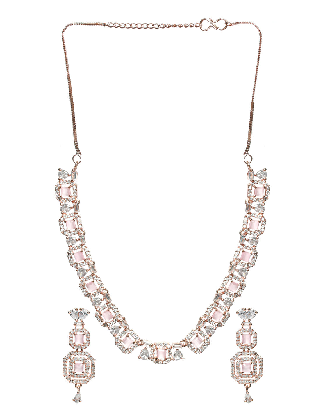 Priyaasi Pink Floral AD Rose Gold Plated Jewellery Set