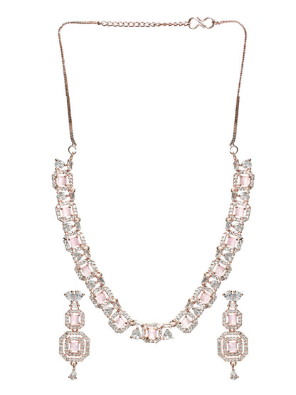 Priyaasi Pink Floral AD Rose Gold Plated Jewellery Set