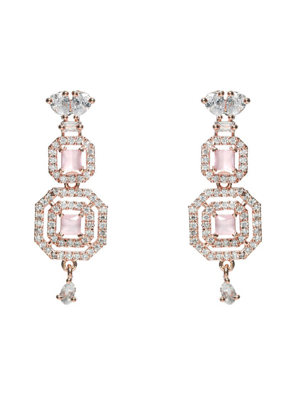 Priyaasi Pink Floral AD Rose Gold Plated Jewellery Set