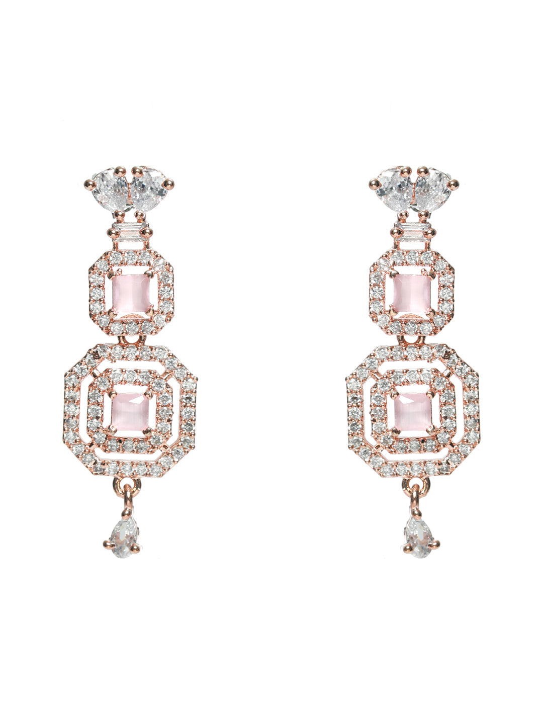 Priyaasi Pink Floral AD Rose Gold Plated Jewellery Set