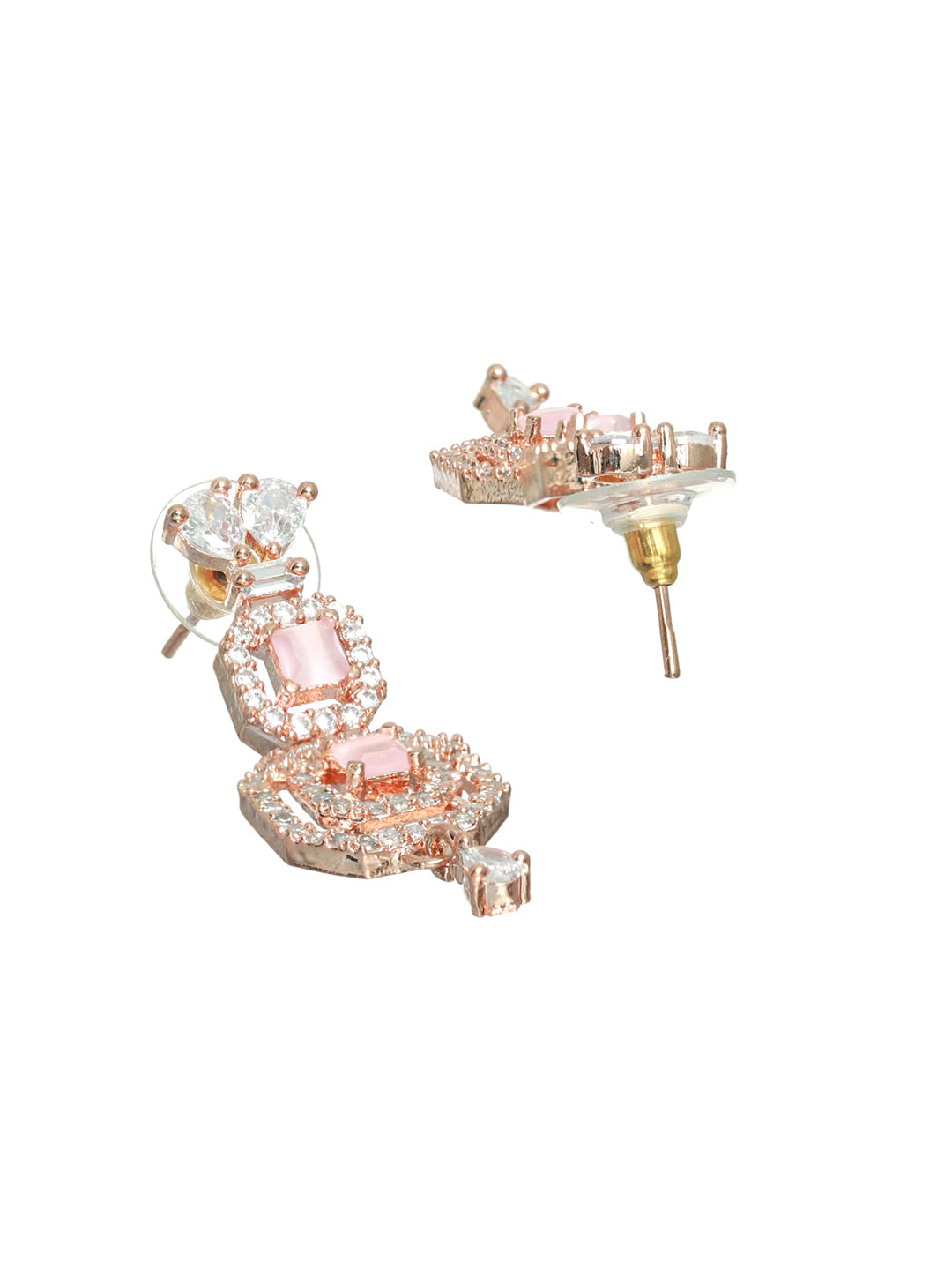 Priyaasi Pink Floral AD Rose Gold Plated Jewellery Set