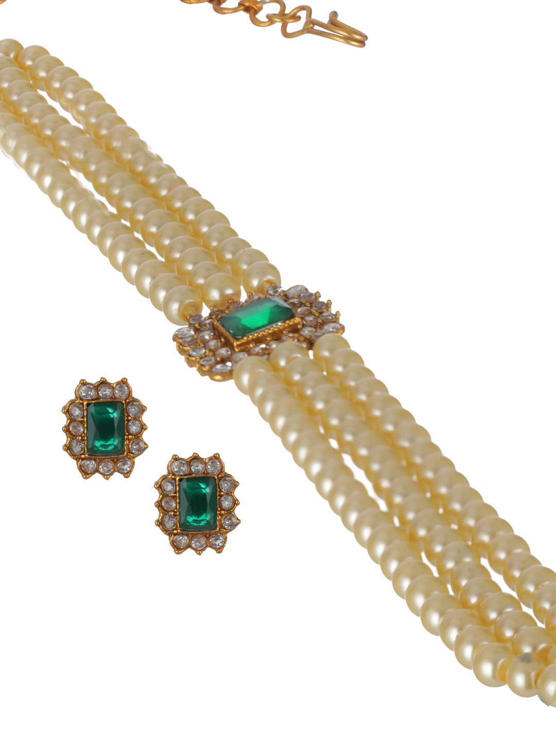 Priyaasi Studded Pearl Multilayer Gold-Plated Choker Jewellery Set