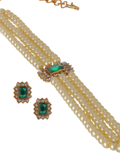 Priyaasi Studded Pearl Multilayer Gold-Plated Choker Jewellery Set