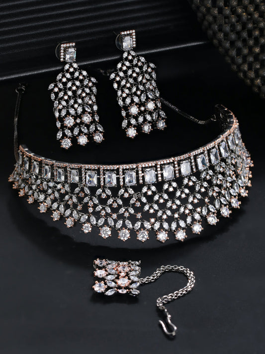 Priyaasi Floral Leaf American Diamond Choker Jewellery Set