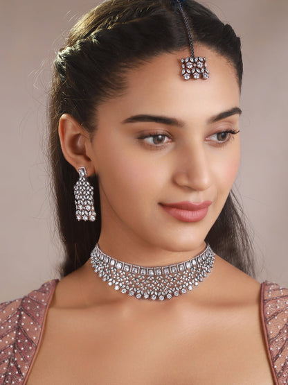 Priyaasi Floral Leaf American Diamond Choker Jewellery Set