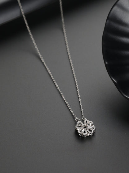 Priyaasi Hearts American Diamond Silver-Plated Necklace