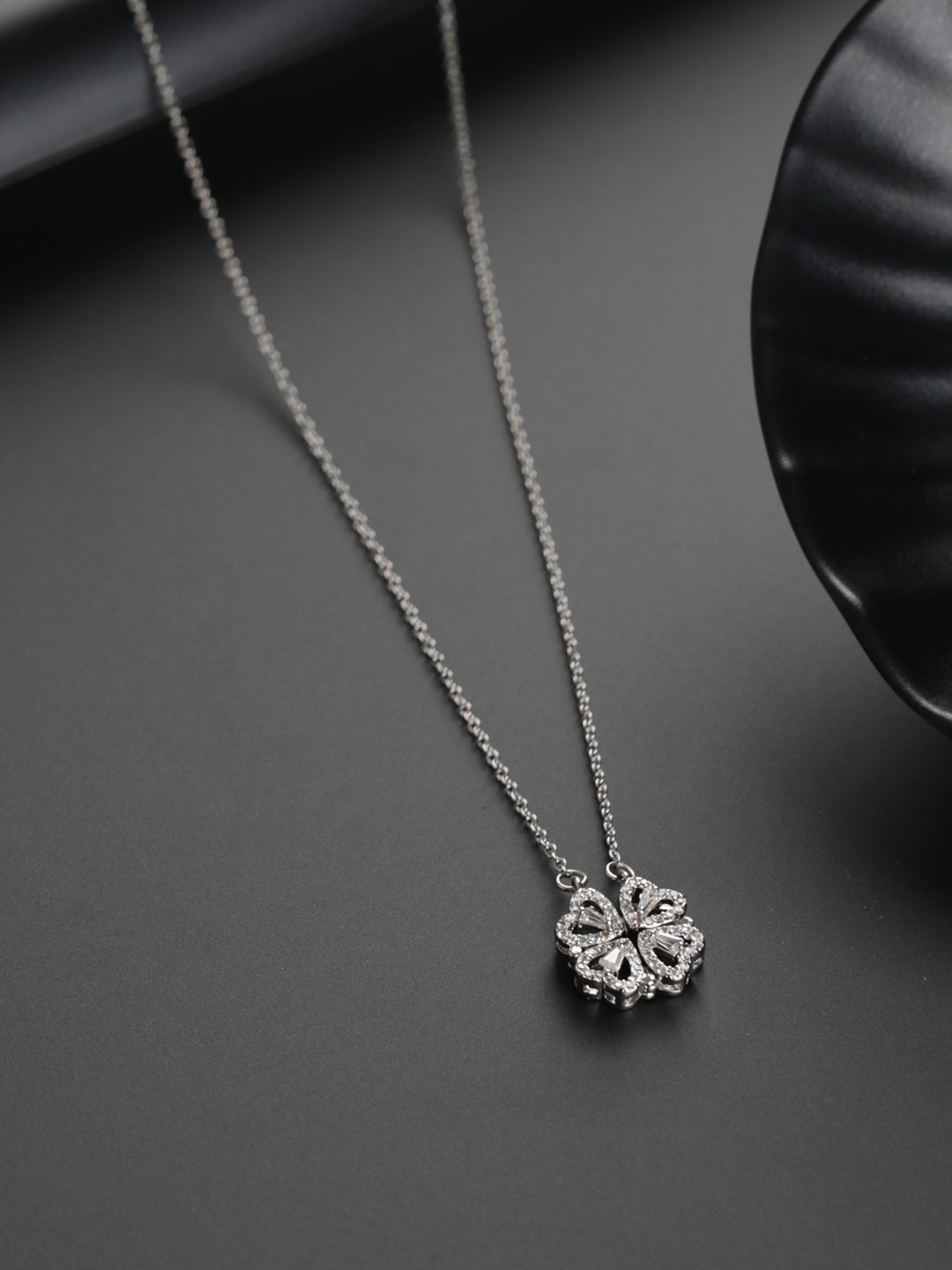 Priyaasi Hearts American Diamond Silver-Plated Necklace