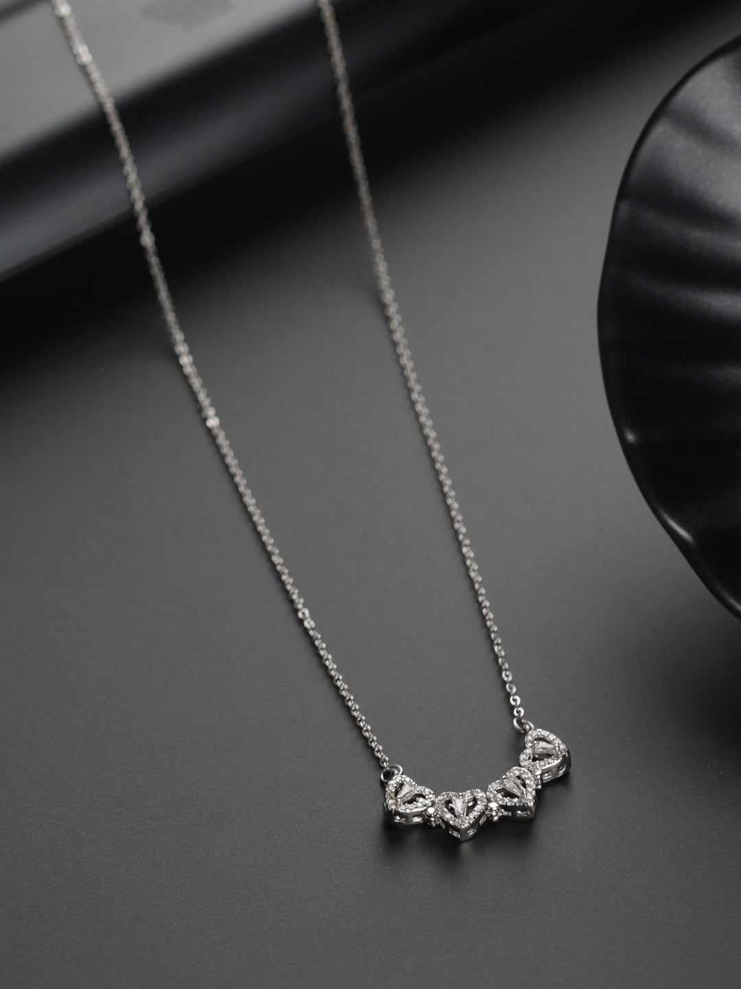 Priyaasi Hearts American Diamond Silver-Plated Necklace