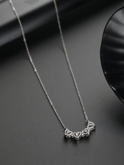 Priyaasi Hearts American Diamond Silver-Plated Necklace