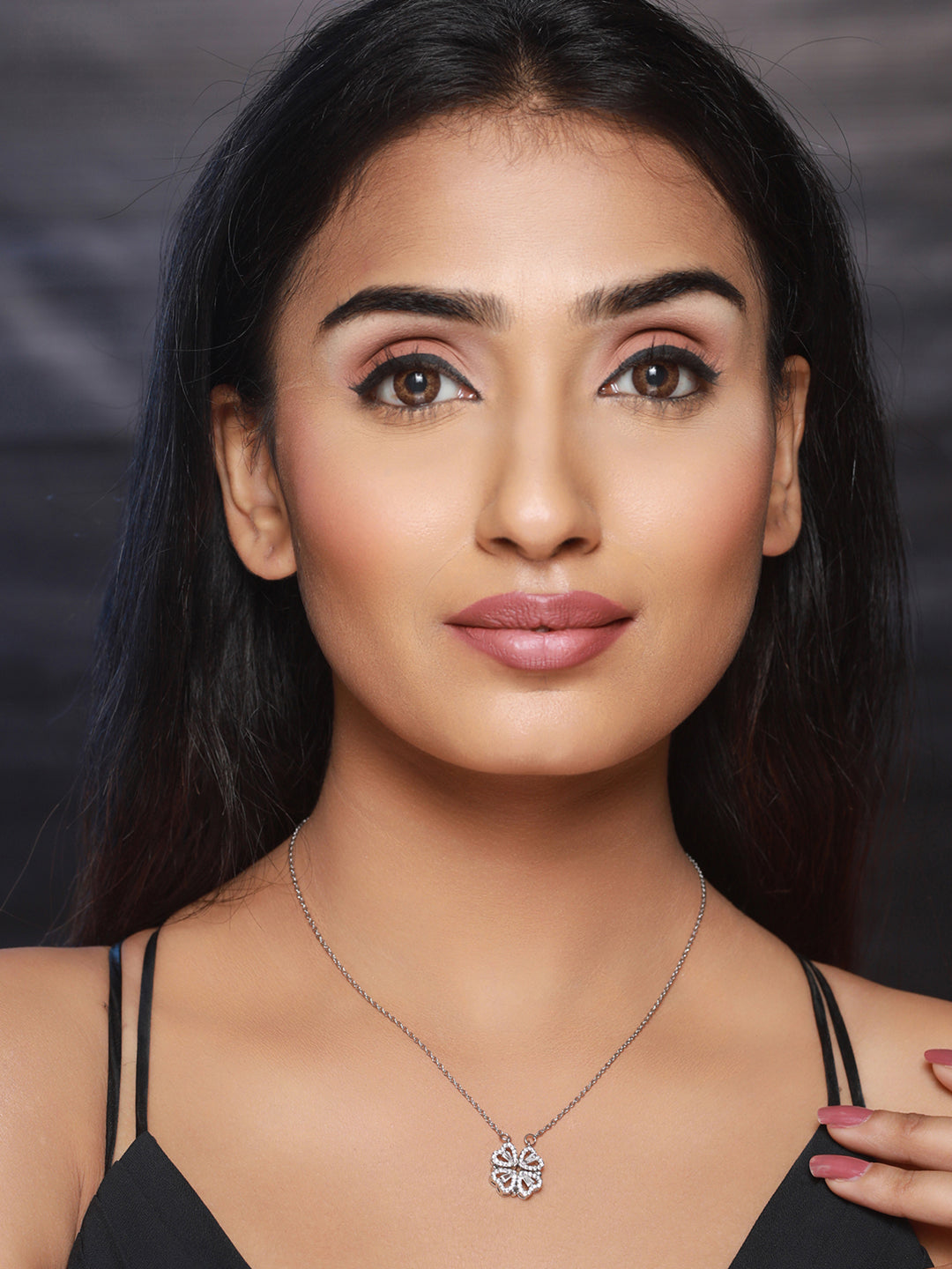 Priyaasi Hearts American Diamond Silver-Plated Necklace