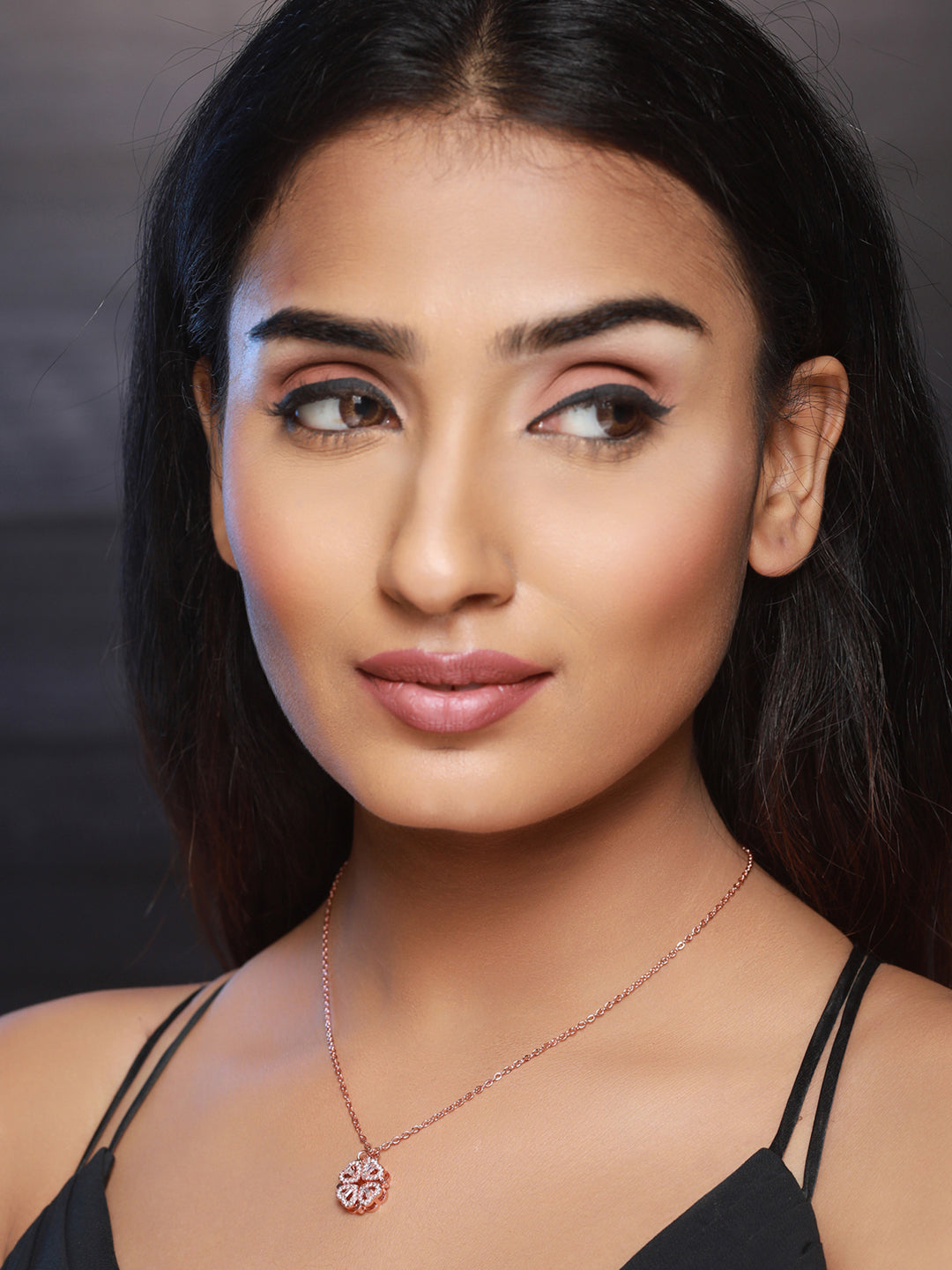 Priyaasi Hearts American Diamond Rose Gold-Plated Necklace
