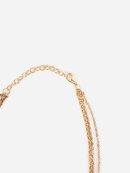 Multicolor Beaded Charm Tasselled Link Gold-Plated Necklace