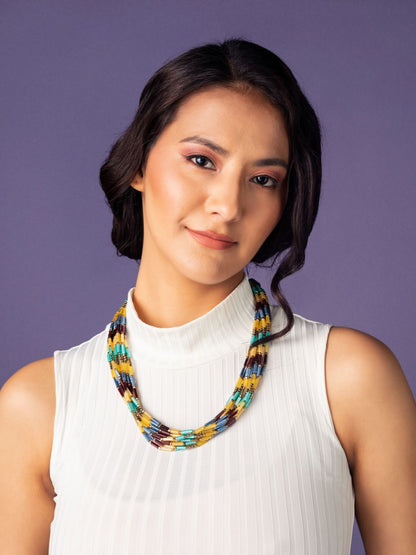 Multicolor Layered Beaded Gold-Plated Necklace