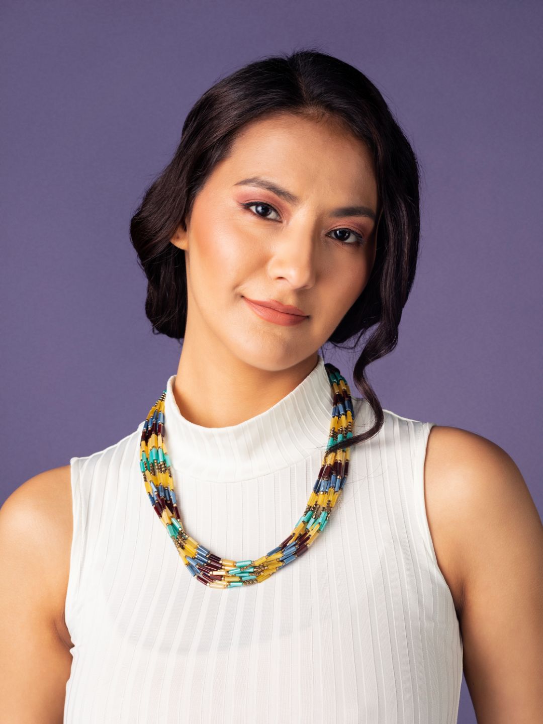 Multicolor Layered Beaded Gold-Plated Necklace