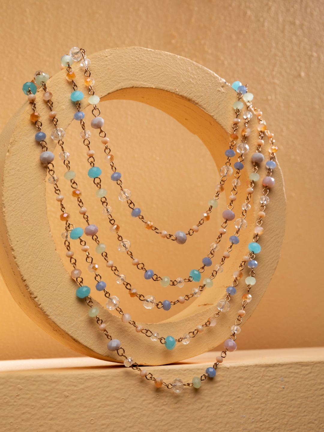 Multicolor Beaded Link Layered Gold-Plated Necklace