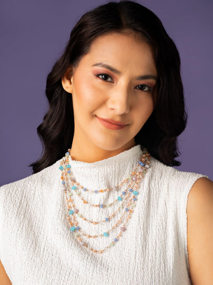 Multicolor Beaded Link Layered Gold-Plated Necklace