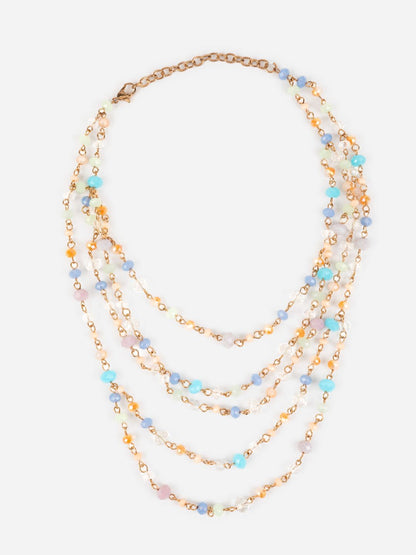 Multicolor Beaded Link Layered Gold-Plated Necklace
