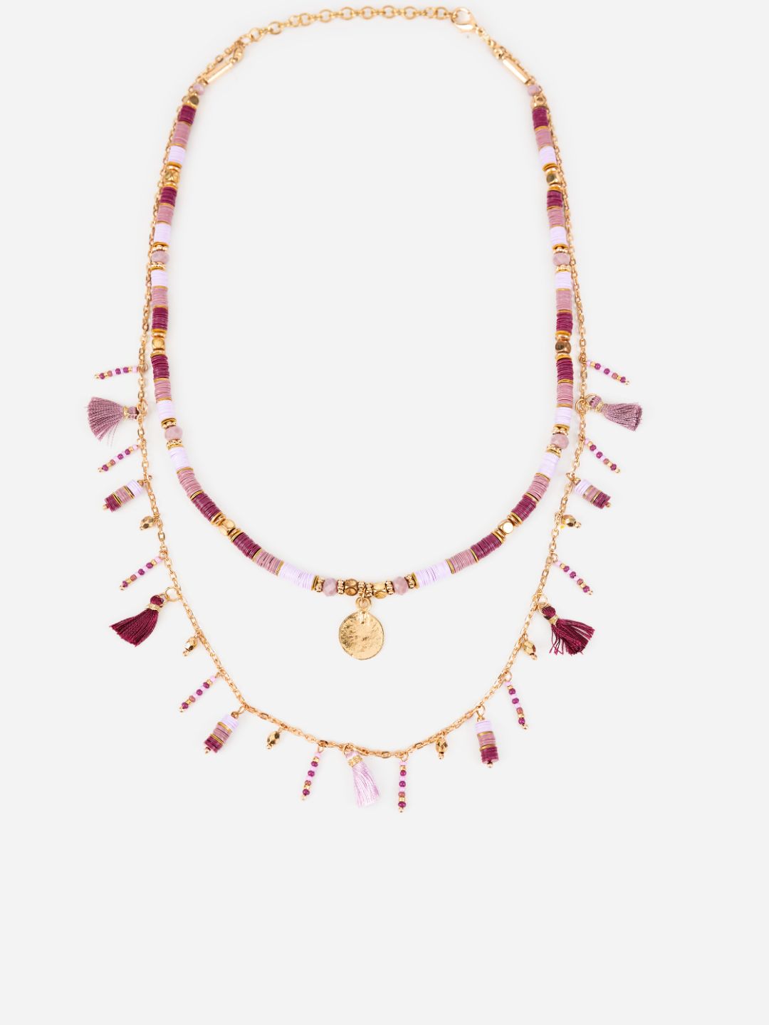 Purple Sequin Stack Beaded Charm Gold-Plated Necklace