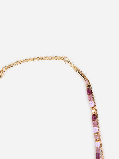 Purple Sequin Stack Beaded Charm Gold-Plated Necklace