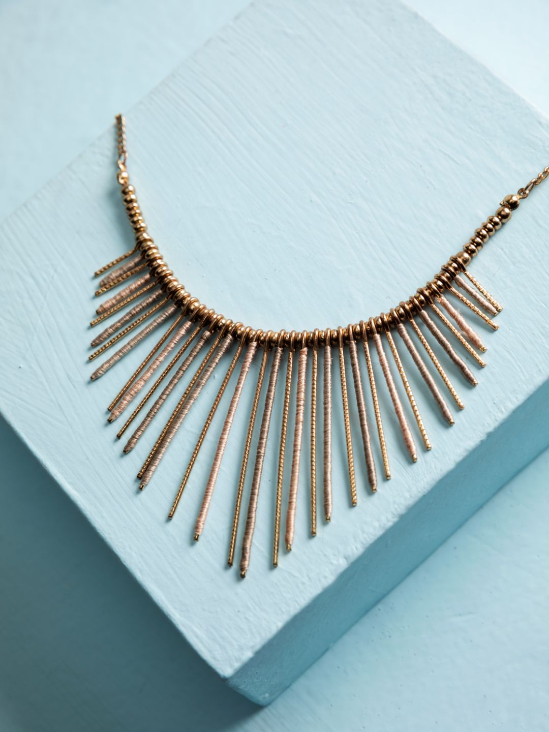 Golden Beaded Spike Rings Gold-Plated Necklace