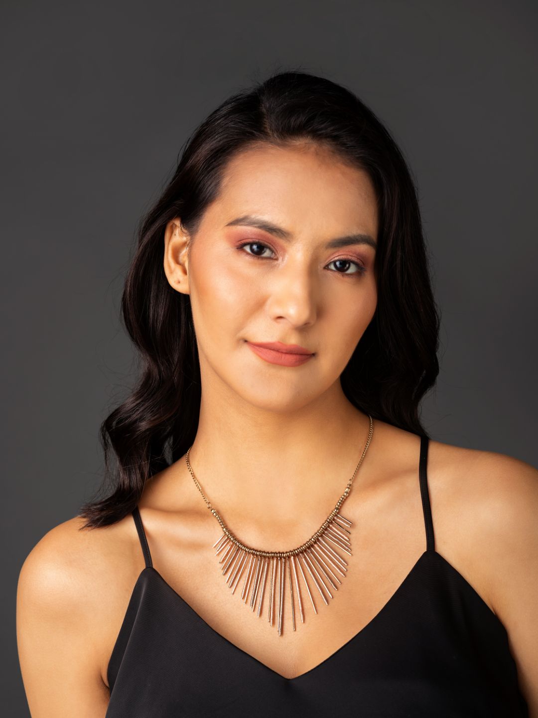 Golden Beaded Spike Rings Gold-Plated Necklace