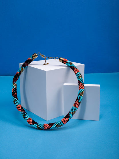 Multicolor Beaded Twist Gold-Plated Necklace