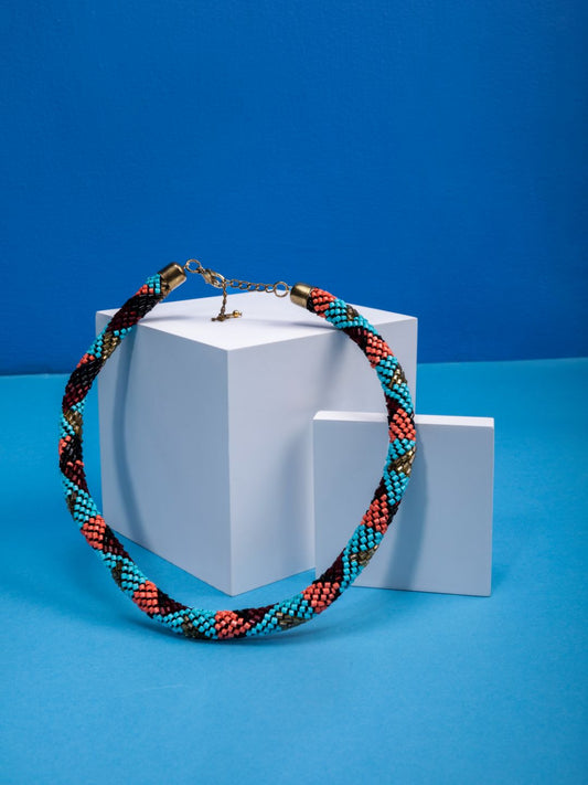 Multicolor Beaded Twist Gold-Plated Necklace