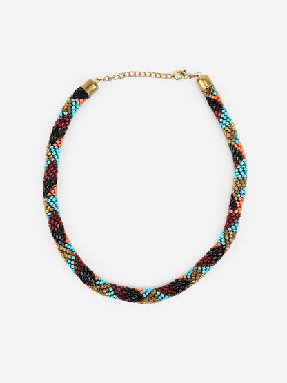 Multicolor Beaded Twist Gold-Plated Necklace