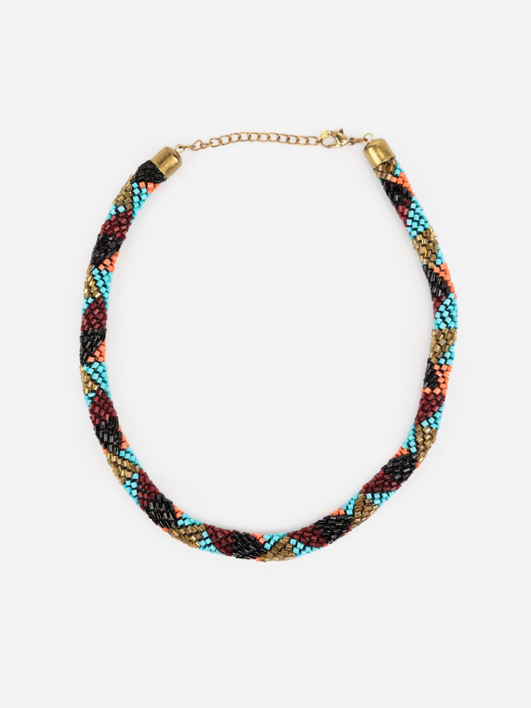 Multicolor Beaded Twist Gold-Plated Necklace